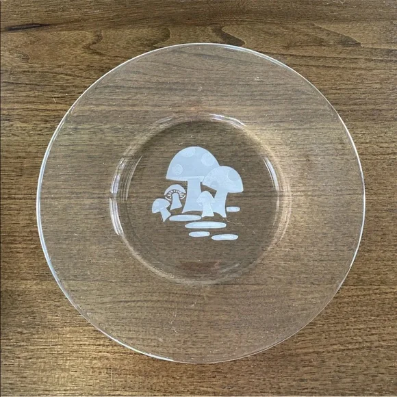8 Mushroom Plate Vintage MCM Bonwit Teller 1950's Clear Glass Salad Dish SET - Picture 5 of 11